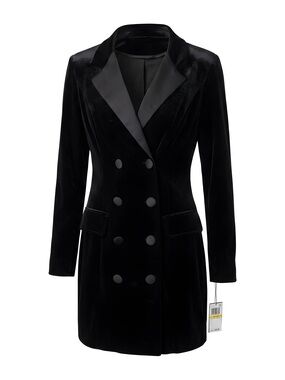 Macy's Black Velvet Double-Breasted Satin-Lapel Blazer/dress